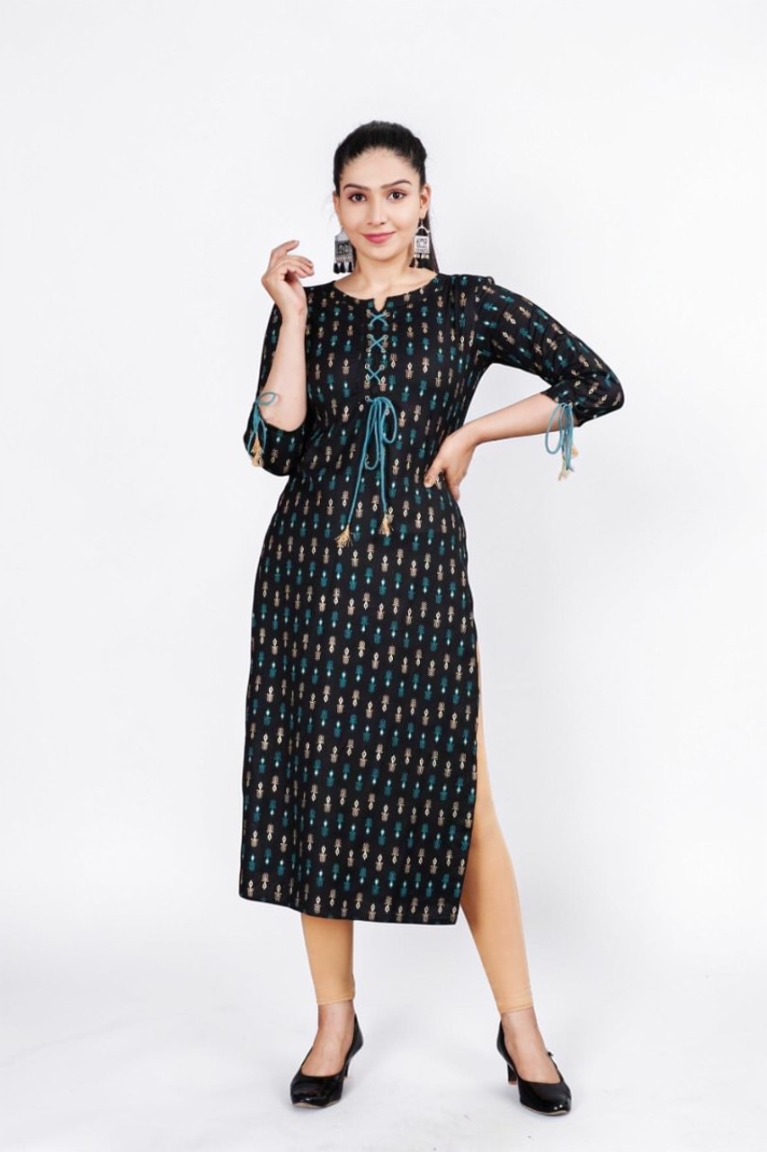 Anketras Women’s Cotton Printed Straight Kurta | 3/4 Sleeve Casual & Office Wear Kurti | Breathable Daily Wear Ethnic Top
